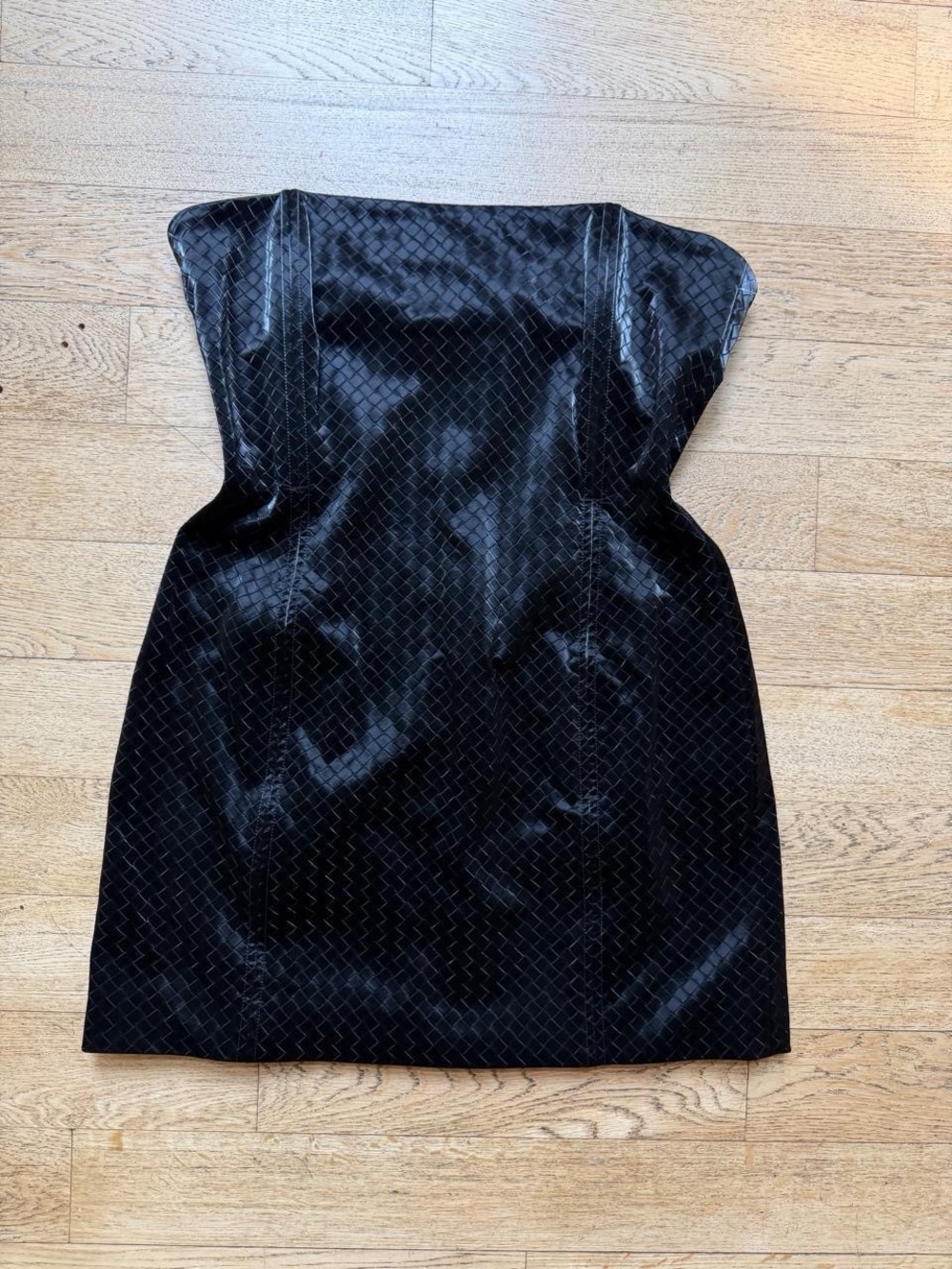 MESHKI Black Strapless Mini Dress Woven Leather